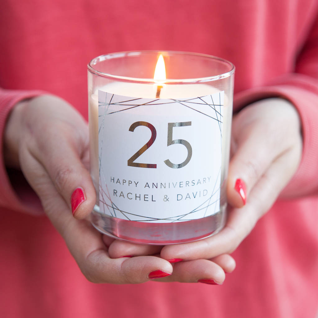 25th wedding anniversary personalised candle gift by little cherub