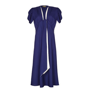 1930's Style Blue Crepe Midi Length Dress With Sash, 2 of 3