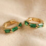 Green Crystal Huggie Hoop Earrings In Gold Plating, thumbnail 3 of 6