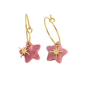 Chunky Natural Stone Star Pendant Hoop In Turquoise And Gold/Pink And Gold, 2 of 3