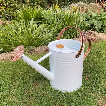 Pair Of Ivory White And Copper Watering Cans, 3 of 11