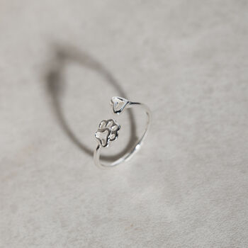 Sterling Silver Paw And Heart Open Ring, 2 of 10