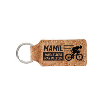 Rectangular Cork Keyring 'Mamil – Middle Aged Man In Lycra' | Cyclist | Cycling Gift | Keyring | Novelty, 2 of 2
