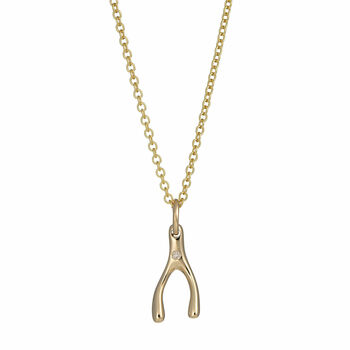 9ct Gold Wishbone Necklace With Diamond, 5 of 7