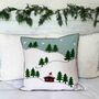 Winter Scene Ski Cabin Cushion In Hand Embroidered Wool, thumbnail 1 of 2