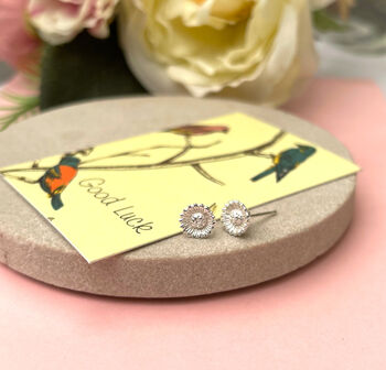 Good Luck Sterling Silver Mini Sunflower Earrings, 6 of 12