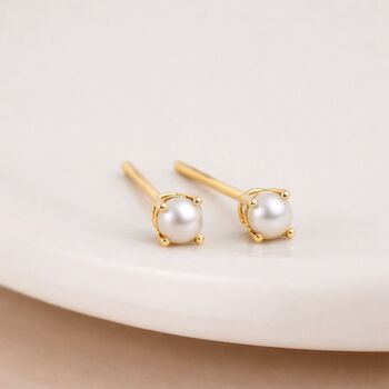 Solid 9ct Gold June Pearl Birthstone Stud Earrings – 4mm, 2 of 5