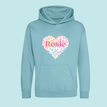 Girls Rainbow Animal Print Heart Personalised Hoodie, 3 of 4