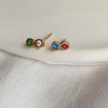 Disco Dot Double Gemstone Stud Earrings, 2 of 8