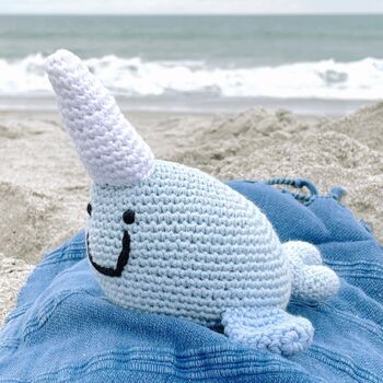 Crochet Baby Soft Toy Narwhal Rattle, 8 of 8