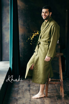Men’s Linen Dressing Gown | Spa Robe, 5 of 12
