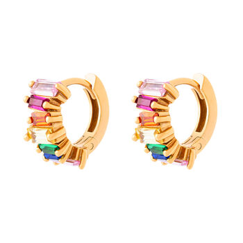 Rainbow Crystal Baguette Huggies Gold Plated, 2 of 5