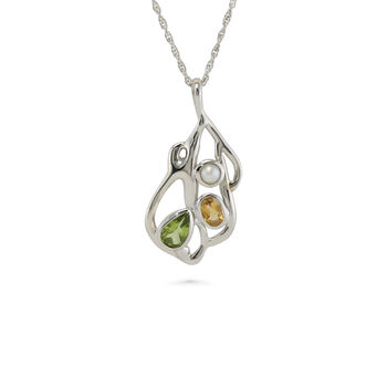 Silver Pendant With Peridot, Citrine And Pearl, 6 of 7