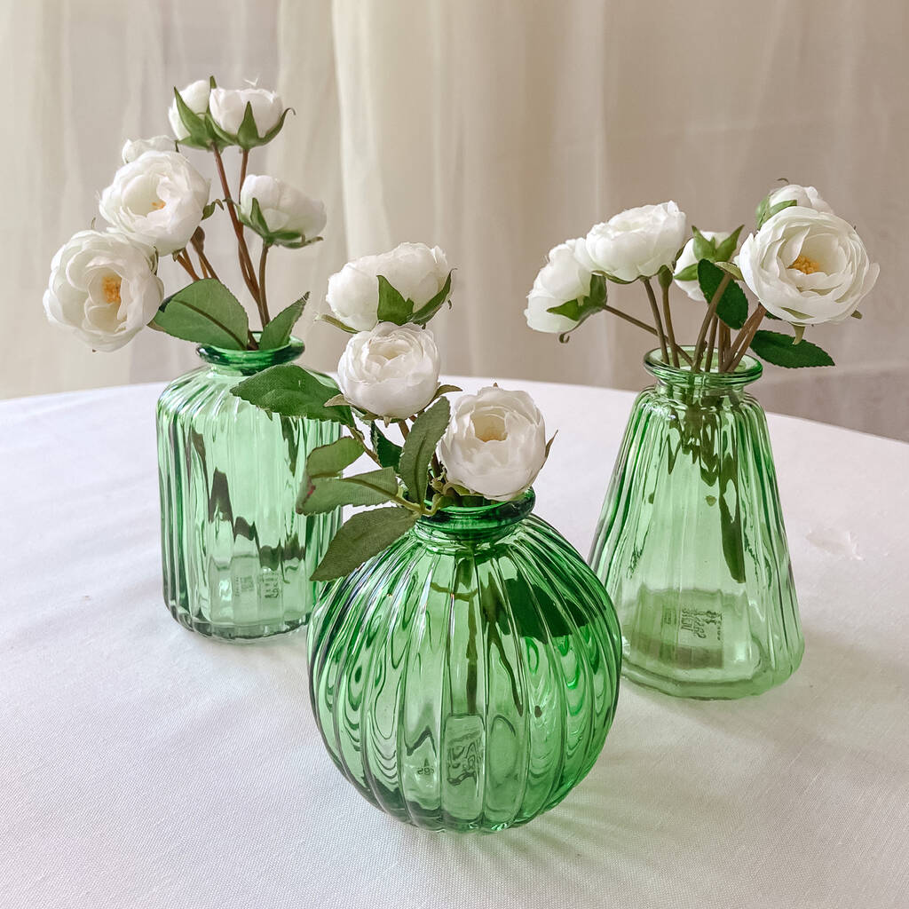 Green Glass Bud Vases Set Of Three By The Wedding of my Dreams