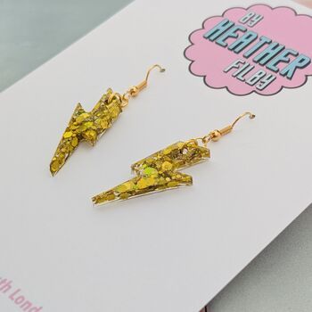 Gold Lightning Bolt Earrings Small And Large, 8 of 8