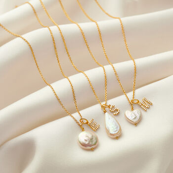 Diamond Initial Necklace And Cream Freshwater Pearl, 4 of 7