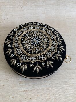 Black Velvet Circular Handcrafted Clutch Bag, 3 of 8