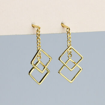 Sterling Silver Square Dangle Stud Earrings, 2 of 5
