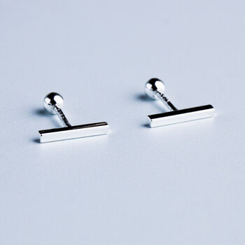 Sterling Silver Screw Back Bar Stud Earrings, 2 of 5