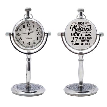 Personalised 27th Anniversary Silver Colour Desk Clock, 3 of 12