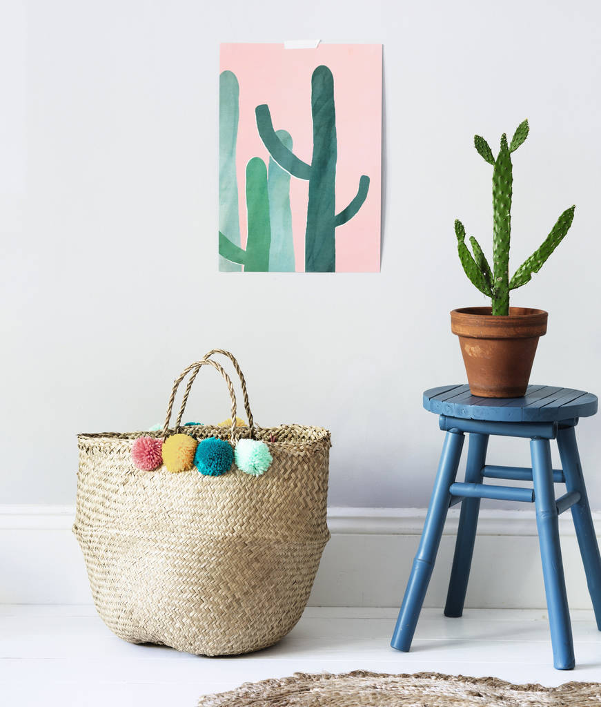 pom pom basket teal, pink, yellow, and mint by olli ella