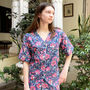 Navy And Pink Block Print 100% Cotton Ladies Pyjama Short Set, thumbnail 4 of 10