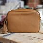 Single Zip Cross Body Bag With Tassel In Tan, thumbnail 1 of 3