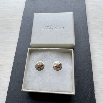 Star Stud Earrings With Silver Rose Or Gold Colour Star, 8 of 12
