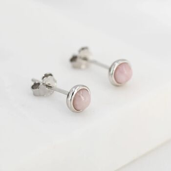 Tiny Pink Opal Dot Stud Earrings Sterling Silver, 6 of 12