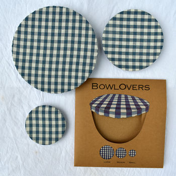 Set Of Three Gingham Cotton Bowl Overs Bowl Covers, 4 of 6