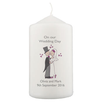 Personalised Wedding Couple Cartoon Pillar Candle, 2 of 2