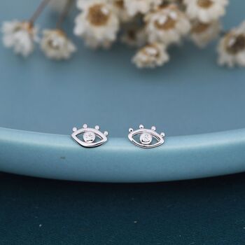 Sterling Silver Tiny Eye Stud Earrings, 4 of 12