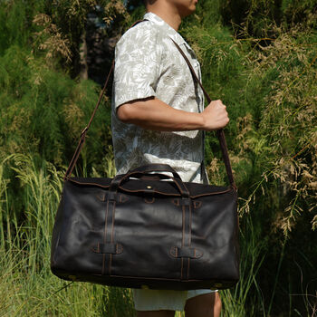 Genuine Leather Holdall With Stitched Detail, 12 of 12