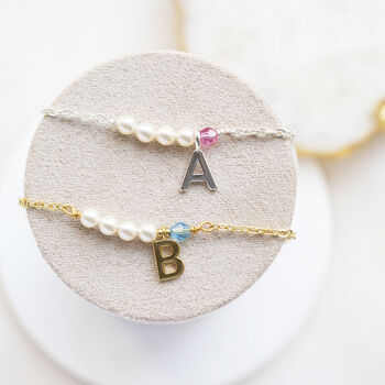 Pearl And Birthstone Initial Bar Bracelet, 4 of 11