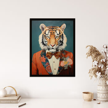 Tiger In A Tuxedo Fun Animal Portrait Wall Art Print, 4 of 6