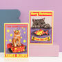 Kissing Santa Claws Cat Christmas Card, thumbnail 2 of 4