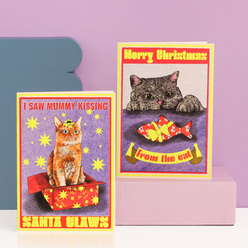Kissing Santa Claws Cat Christmas Card, 2 of 4