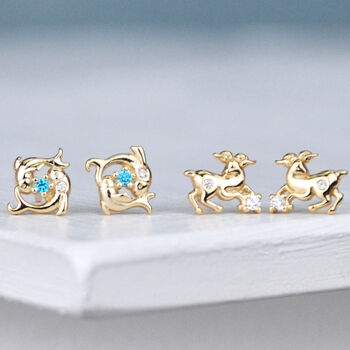 Gold Vermeil Zodiac Stud Earrings, 2 of 12