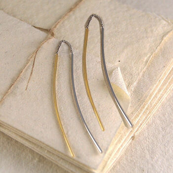 18kt Rose/Gold Plated Silver Minimal Bar Drop Earrings, 2 of 4