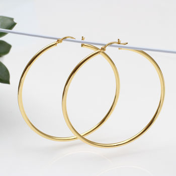 18ct Yellow Gold Plated Large Hoop Earrings, 2 of 6