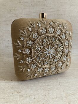 Gold Raw Silk Mandala Design Square Clutch Bag, 5 of 10