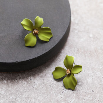 Green Hand Painted Flower Shaped Earrings, 3 of 3