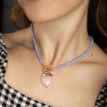 Blue Agate Bead And Rose Quartz Heart Necklace, 3 of 6
