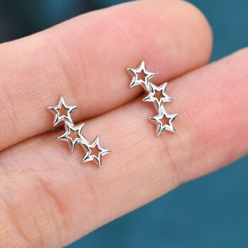 Sterling Silver Tiny Open Star Trio Stud Earrings, 6 of 10