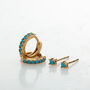 Turquoise Stone Huggie And Tiny Stud Set Of Earrings, thumbnail 3 of 8