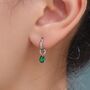Sterling Silver Emerald Green Cz Droplet Hoop Earrings, thumbnail 1 of 12