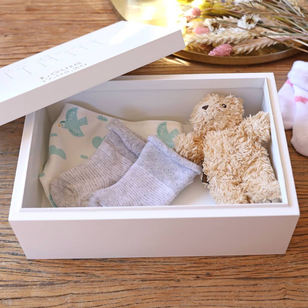Personalised 'Baby Boy' White Wooden Box By Lisa Angel