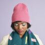 Miss Pompom Pink Wool Ribbed Beanie, thumbnail 2 of 2