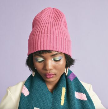 Miss Pompom Pink Wool Ribbed Beanie, 2 of 2
