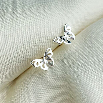 Sterling Silver Tiny Butterfly Stud Earrings, 2 of 6